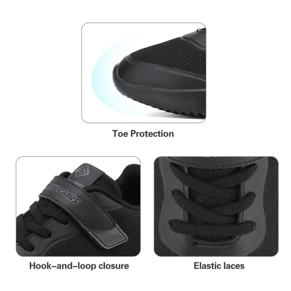 [EZ-Ons BreezeRunners] Breathable And Lightweight Kids Running Sneakers - ALL BLACK - 3